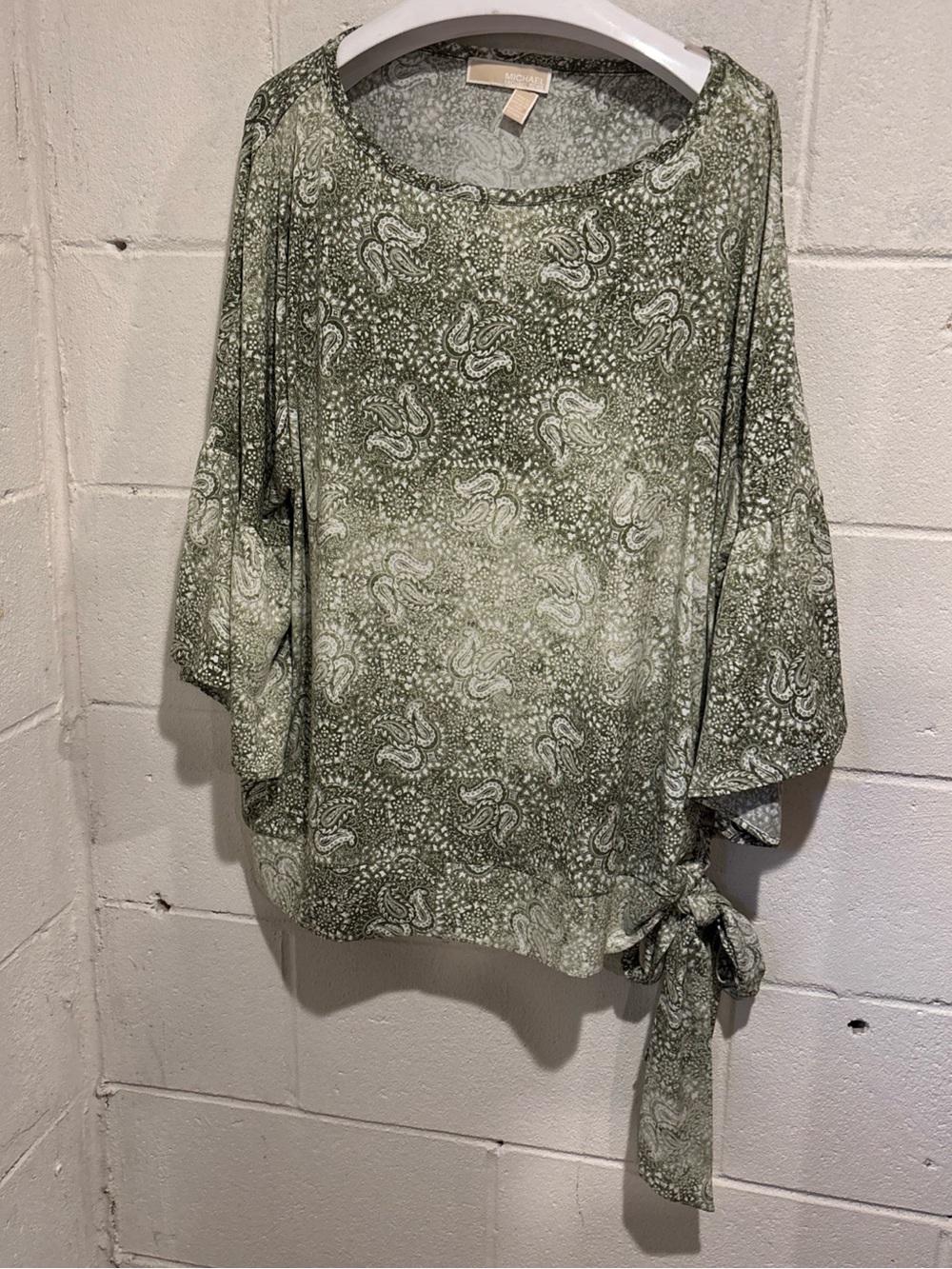 Michael Kors Green Paisley Tunic Blouse Bell Sleeves Size 3X